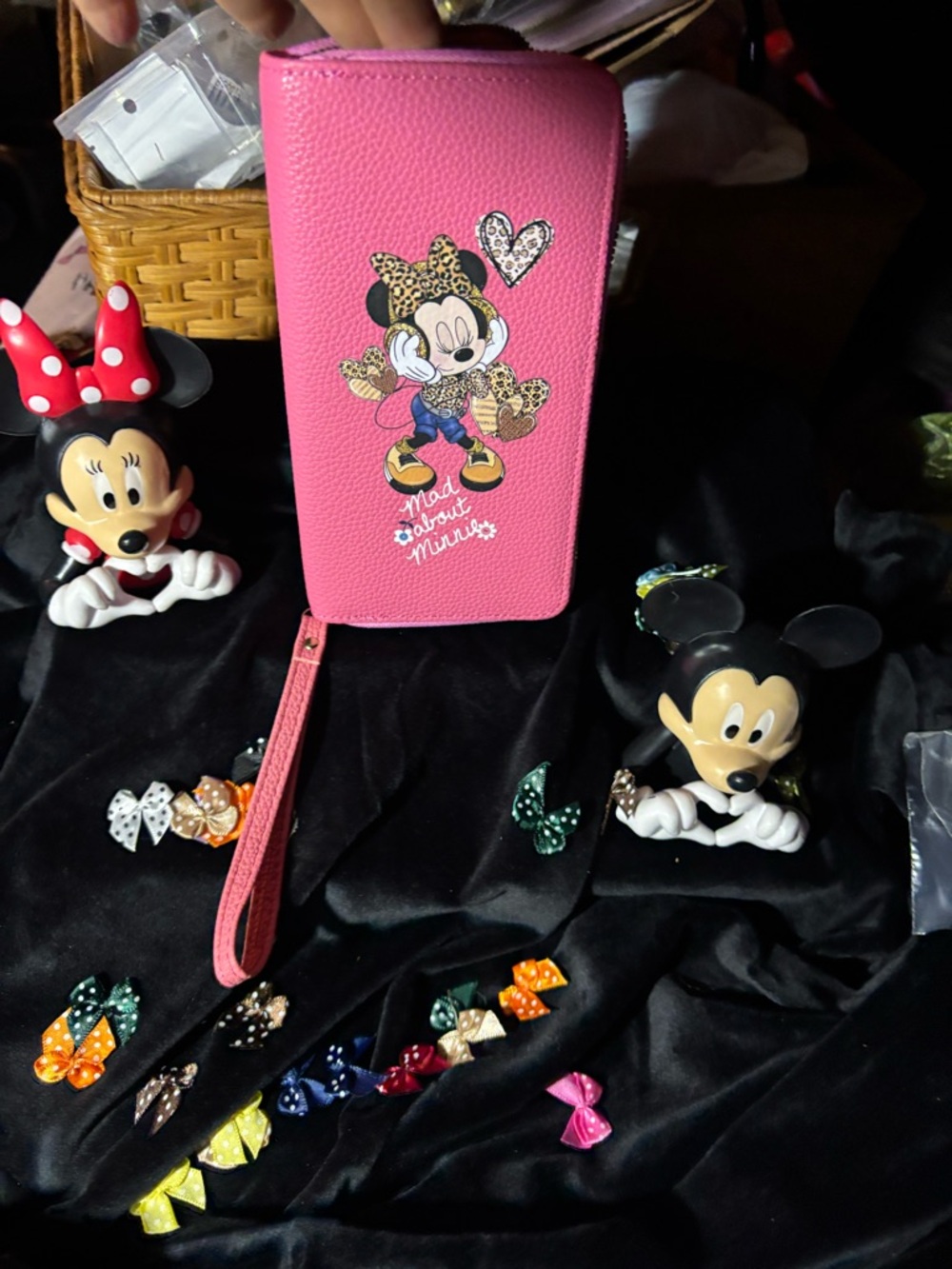 Disney Pink Minnie Mouse Wristlet Wallet with Leopard Accents